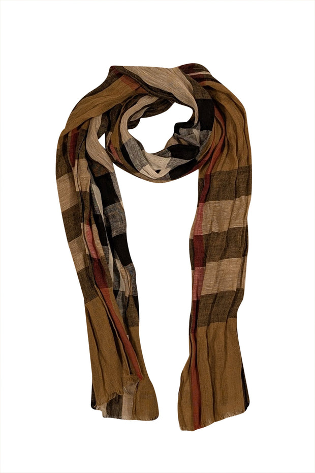 Current Boutique-Burberry - Tan, Red, White, & Black Plaid Linen Scarf