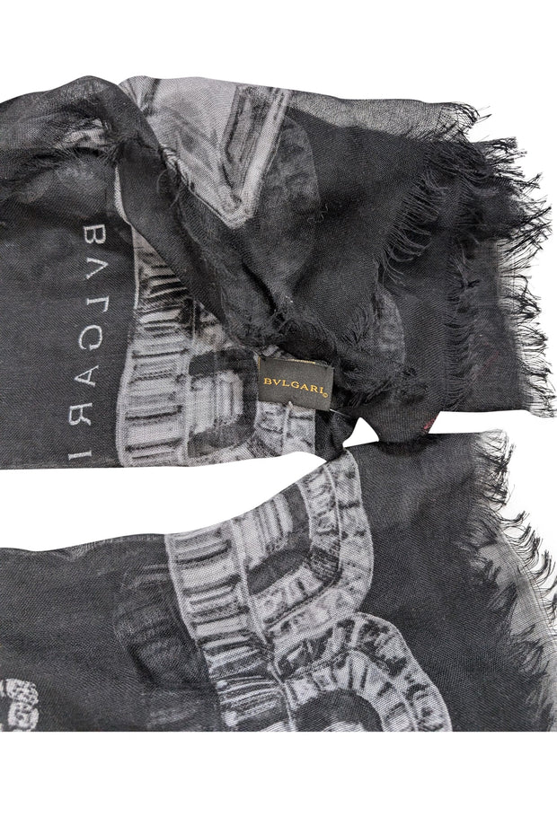 Current Boutique-Bvlgari - Black Cashmere & Silk Blend Printed Scarf