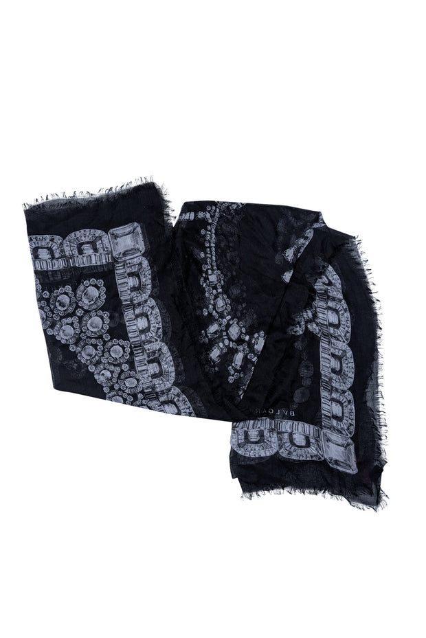 Current Boutique-Bvlgari - Black Cashmere & Silk Blend Printed Scarf