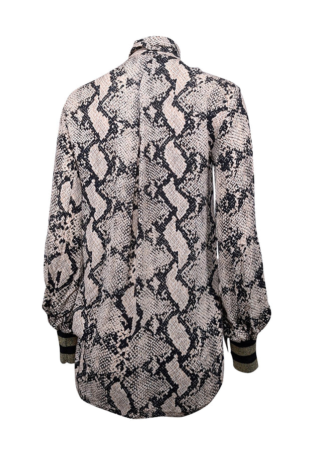 Current Boutique-By Malene Birger - Beige & Black Snakeskin Print Long Sleeve Top Sz 4