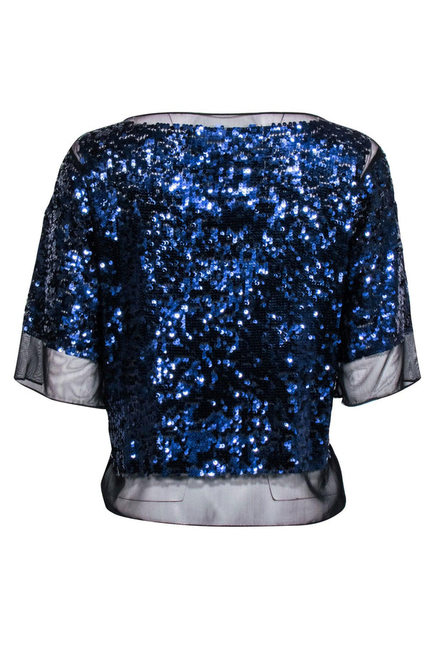 Current Boutique-By Malene Birger - Black Mesh Top w/ Navy Blue Sequins Sz XS