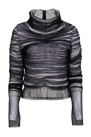 Current Boutique-Byron Lars - Black Mesh Ruched Turtleneck Sweater Sz 8