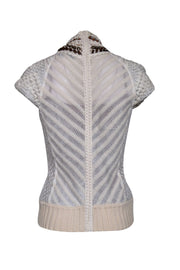 Current Boutique-Byron Lars - Ivory Beaded Mock Neck Short Sleeve Knit Top Sz 6