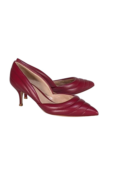 Gianvito Rossi - Dark Red Leather Pointed Toe Heels Sz 8 - Current Boutique