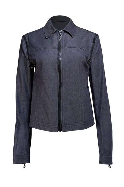 Miu Miu - Black Denim Zip Up Jacket Sz 6 - Current Boutique