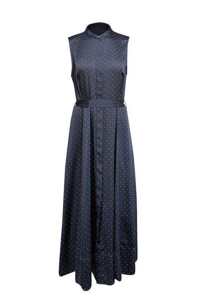 Equipment - Navy w/ White Polka Dot Print Sleeveless Dress Sz 8