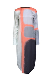 Equipment - Grey, Orange, Mint, & Black Print Silk Blend Dress Sz S