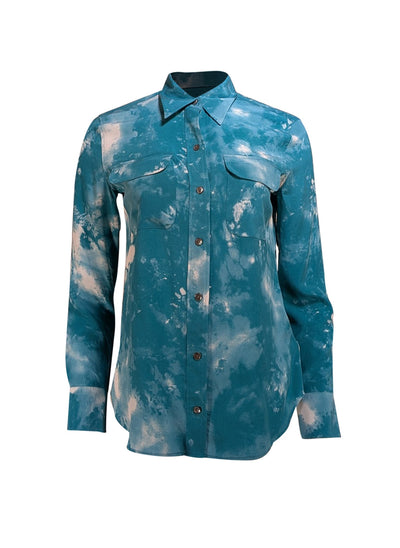 Equipment - Green Teal Tie Dye Long Sleeve Blouse Sz S - Current Boutique