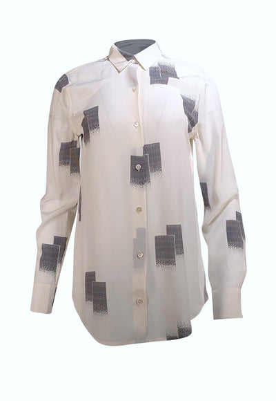 Equipment - Ivory & Black Print Long Sleeve Blouse Sz S - Current Boutique