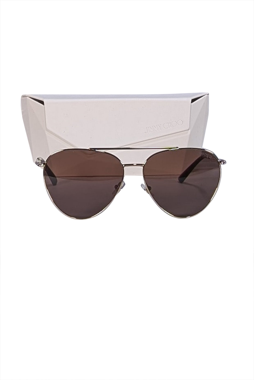 Jimmy Choo - Brown & Gold Aviator Sunglasses | Current Boutique display picture 3