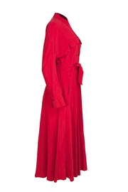 Equipment - Red Silk Long Sleeve Shirt Dress Sz 6 - Current Boutique
