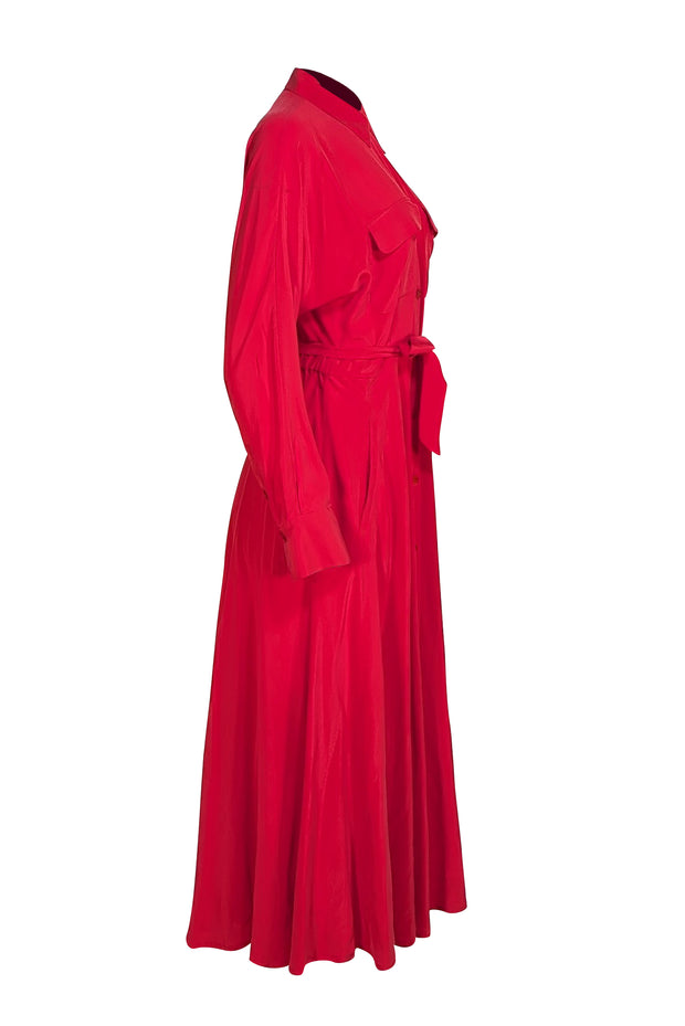 Equipment - Red Silk Long Sleeve Shirt Dress Sz 6 - Current Boutique