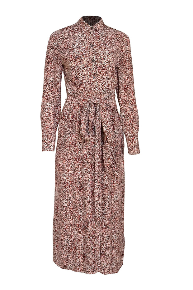Equipment - Red, White, Pink, & Black Mini Leopard Print Maxi Shirt Dress Sz S - Current Boutique