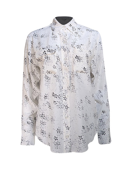 Equipment - White & Black Star Print Button Front Shirt Sz S