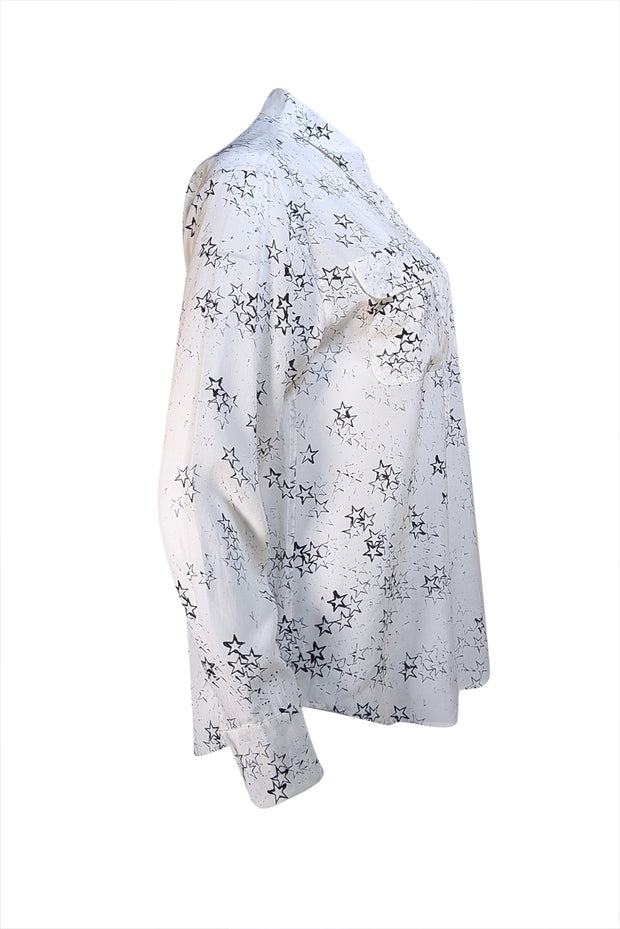 Equipment - White & Black Star Print Button Front Shirt Sz S