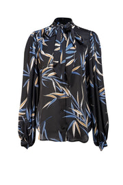 Equipment - Black, Blue, & Yellow Print Satin Top Sz S