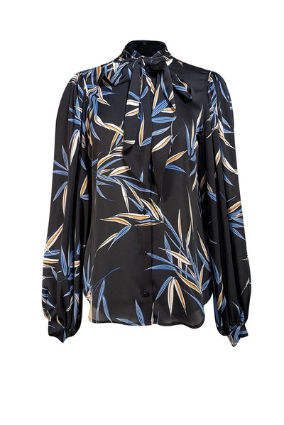 Equipment - Black, Blue, & Yellow Print Satin Top Sz S