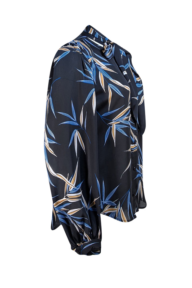 Equipment - Black, Blue, & Yellow Print Satin Top Sz S