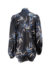 Equipment - Black, Blue, & Yellow Print Satin Top Sz S