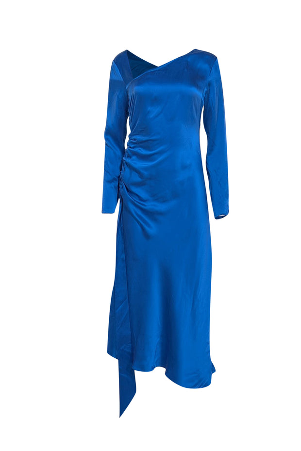 Equipment - Bright Blue Silk Ruched Cocktail Dress Sz 6 - Current Boutique