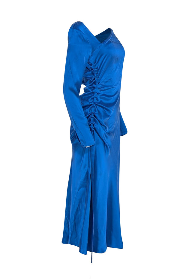 Equipment - Bright Blue Silk Ruched Cocktail Dress Sz 6 - Current Boutique