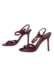 Manolo Blahnik - Maroon Patent Leather Braided Strap Sandal Heels Sz 8 - Current Boutique