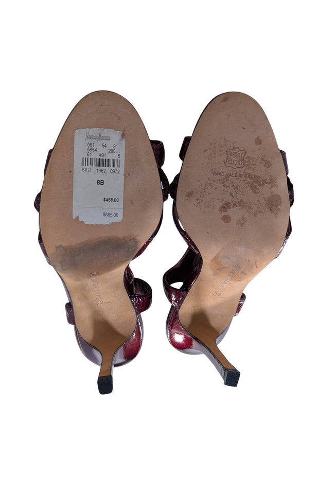 Manolo Blahnik - Maroon Patent Leather Braided Strap Sandal Heels Sz 8 - Current Boutique