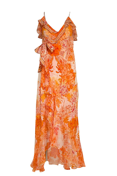 Camilla - Orange, Cream, & Red Print "Dragon Mother" Wrap Dress Sz XS - Current Boutique