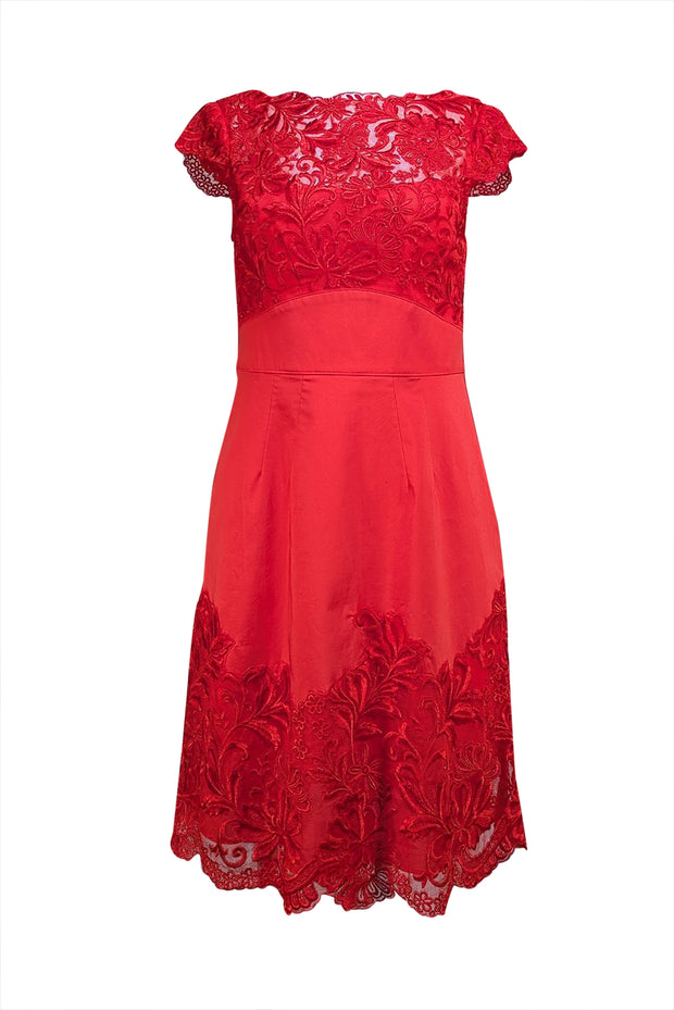 Karen Millen - Red Lace Trim Sheath Dress Sz 6 - Current Boutique