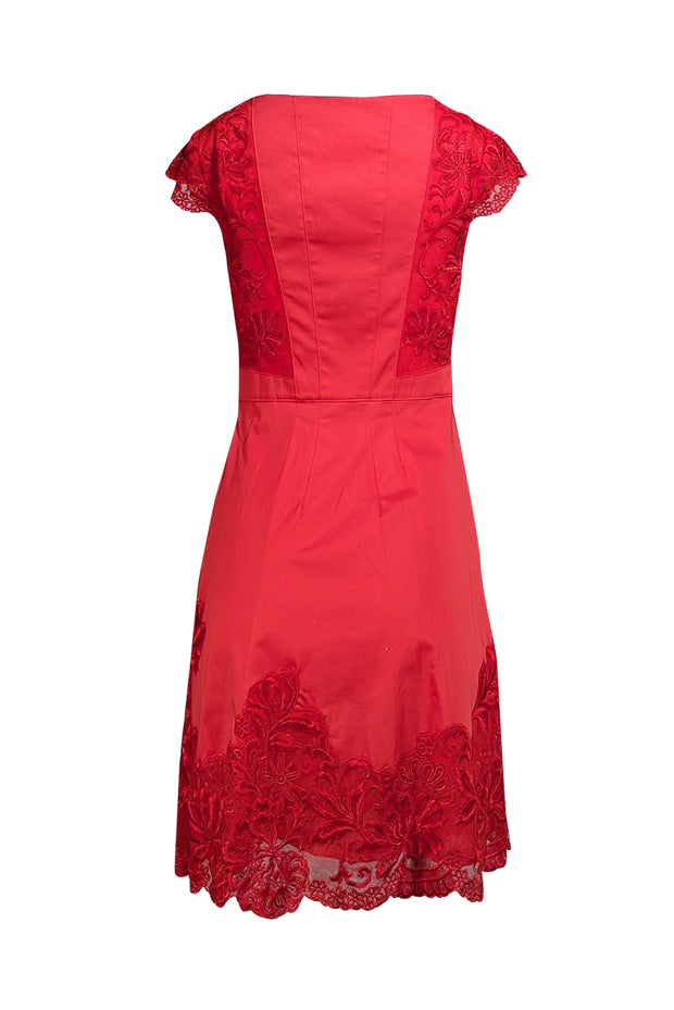 Karen Millen - Red Lace Trim Sheath Dress Sz 6 - Current Boutique