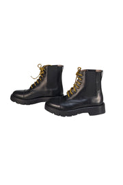 Ferragamo - Black Leather Lace Up Combat Boots Sz 7.5 - Current Boutique