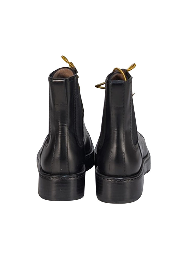 Ferragamo - Black Leather Lace Up Combat Boots Sz 7.5 - Current Boutique