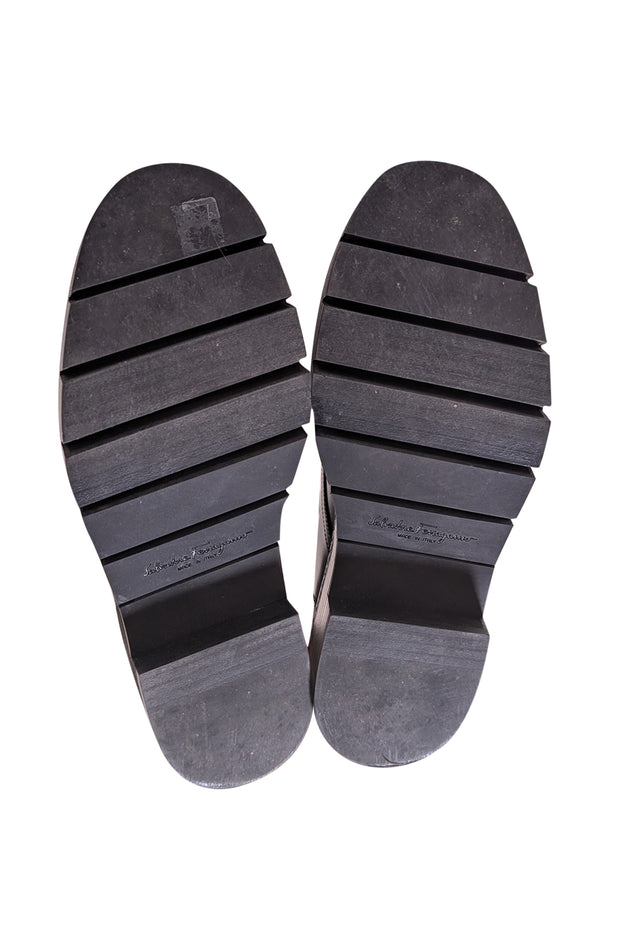 Ferragamo - Black Leather Lace Up Combat Boots Sz 7.5 - Current Boutique