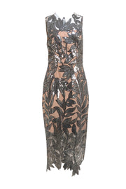 Milly - Silver Sequin Print on Beige Base Cocktail Dress Sz 6