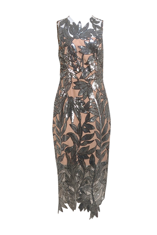 Milly - Silver Sequin Print on Beige Base Cocktail Dress Sz 6