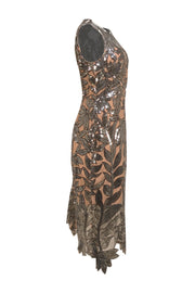 Milly - Silver Sequin Print on Beige Base Cocktail Dress Sz 6