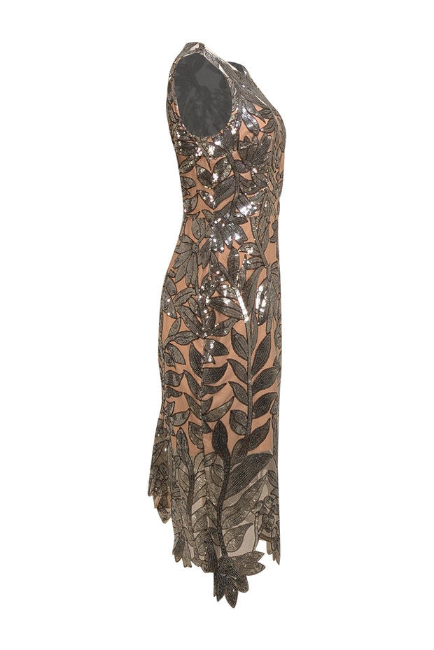 Milly - Silver Sequin Print on Beige Base Cocktail Dress Sz 6