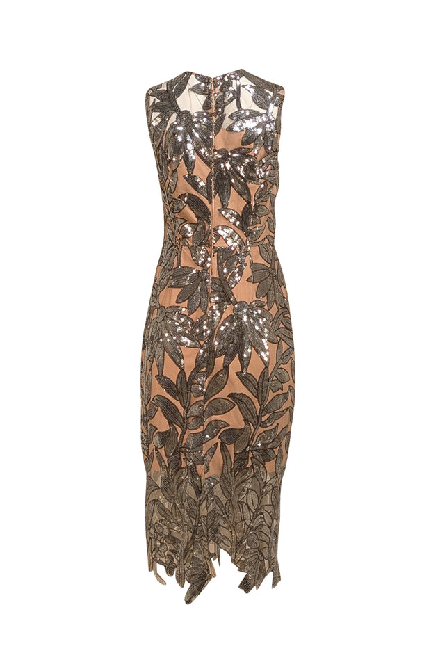 Milly - Silver Sequin Print on Beige Base Cocktail Dress Sz 6