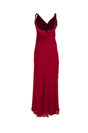 Pamella Roland - Raspberry Silk Chiffon W/ Rhinestone Cluster Maxi Dress Sz 10