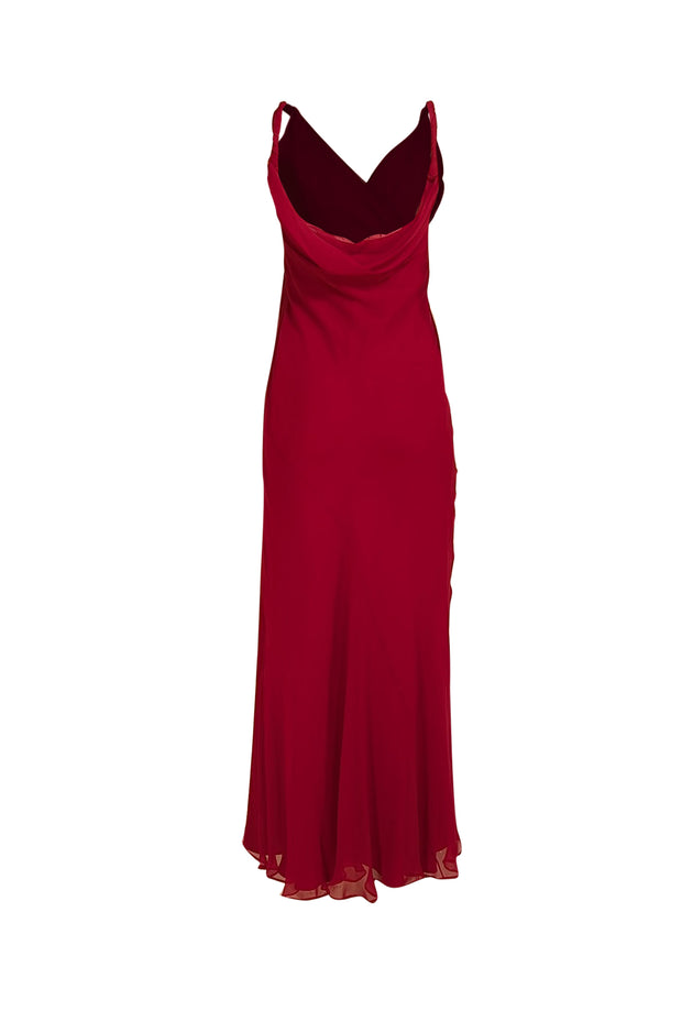 Pamella Roland - Raspberry Silk Chiffon W/ Rhinestone Cluster Maxi Dress Sz 10