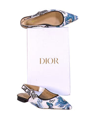 Christian Dior - White, Black, & Blue Floral Slingback Heels Sz 8