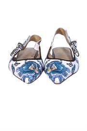 Christian Dior - White, Black, & Blue Floral Slingback Heels Sz 8