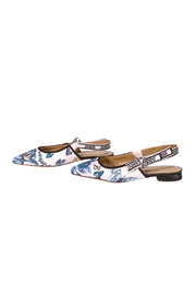 Christian Dior - White, Black, & Blue Floral Slingback Heels Sz 8