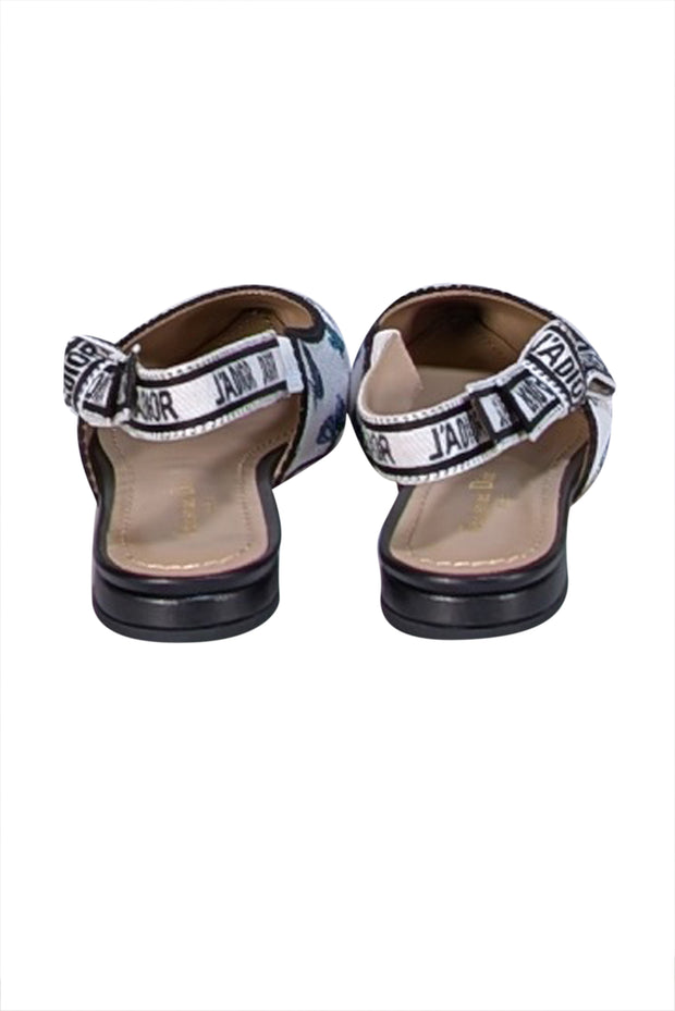 Christian Dior - White, Black, & Blue Floral Slingback Heels Sz 8