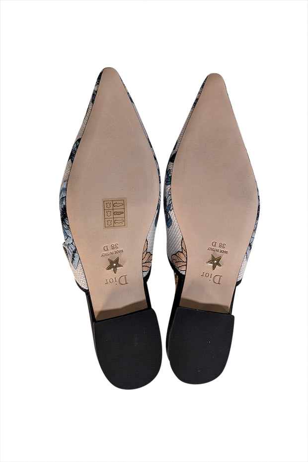 Christian Dior - White, Black, & Blue Floral Slingback Heels Sz 8