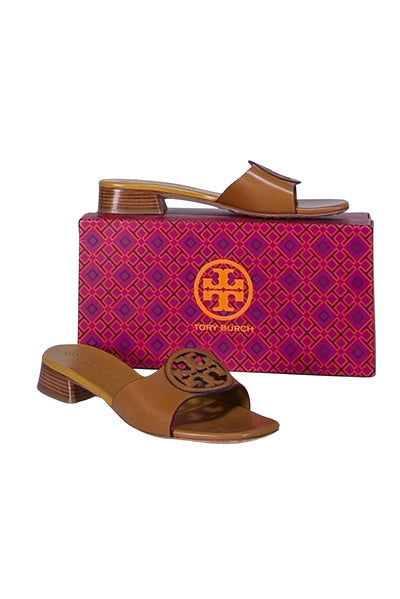 Tory Burch - Tan Leather Bombe Miller Slide Sandals Sz 10 - Current Boutique