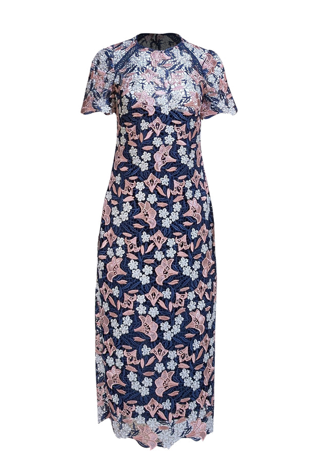 Shoshanna - Navy, Pink, & White Floral Lace Short Sleeve Dress Sz 6