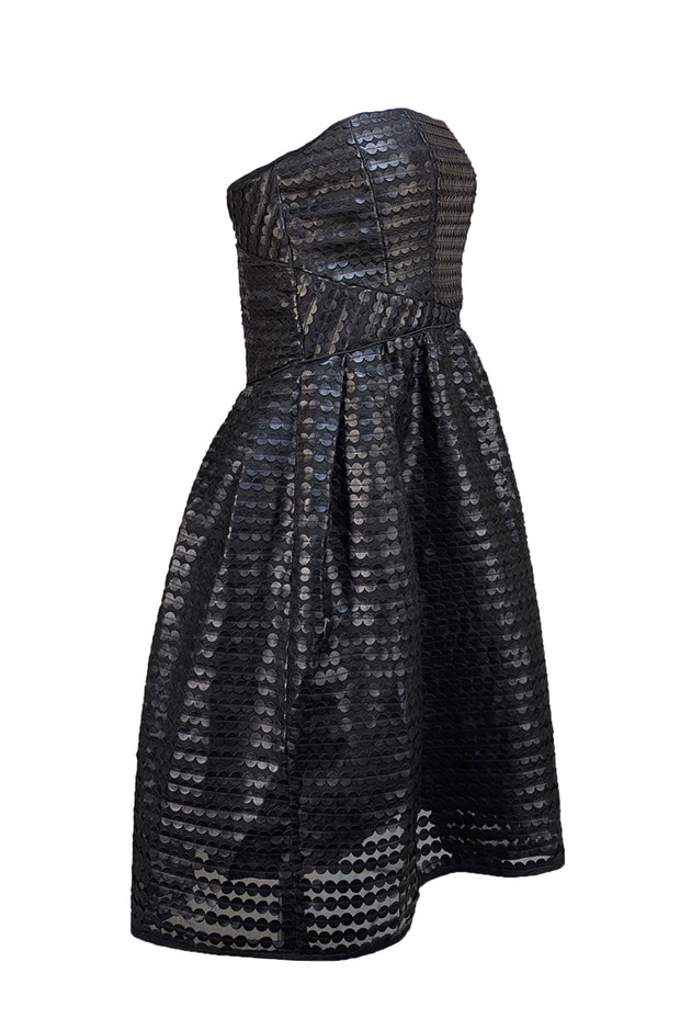 Shoshanna - Black Faux Leather Dotted Textured Strapless Dress Sz 4 - Current Boutique