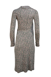Diane von Furstenberg - Green, Cream, & Pink Print Side Ruched Dress Sz P