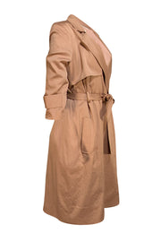 Halston Heritage - Khaki Satin Midi Trench Coat Sz L - Current Boutique